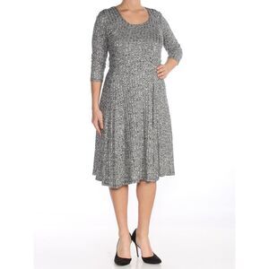 NWT ROBBIE BEE Womens Gray Heathered Knit Wear To Work Dress Petites L